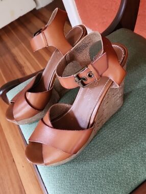 "Sweet Life" By Dolce Vita Cognac Leather Cork Wedge Sandals